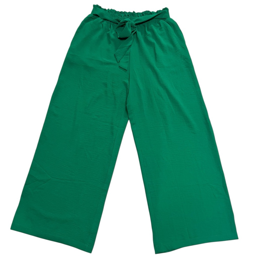 Feiersi Wide Leg Tie Waist Green Flowy Breezy Relaxed Fit Casual Pants NWT L